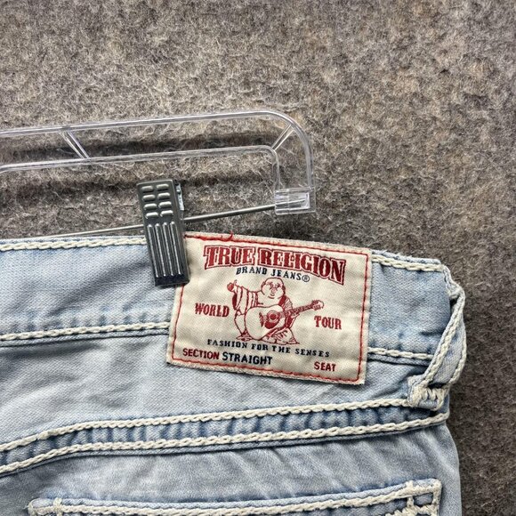 True Religion Jeans Mens 36 Light Wash Section Straight Leg Flap Denim Pants - Picture 4 of 10